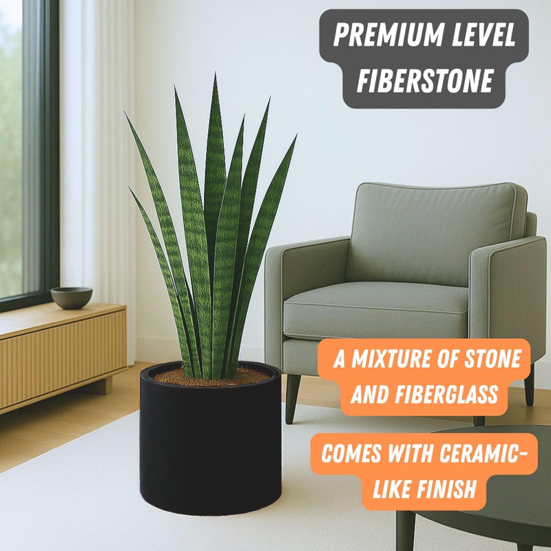 Fox & Fern 14.6 Inch Extra Large Planter â€” Premium Lightweight Fiberstone Matte Black Plant Pot with Drainage Plug; Big Planter for Indoor & Outdoor Use; Weather Resistant & UV Resistant - Image 2